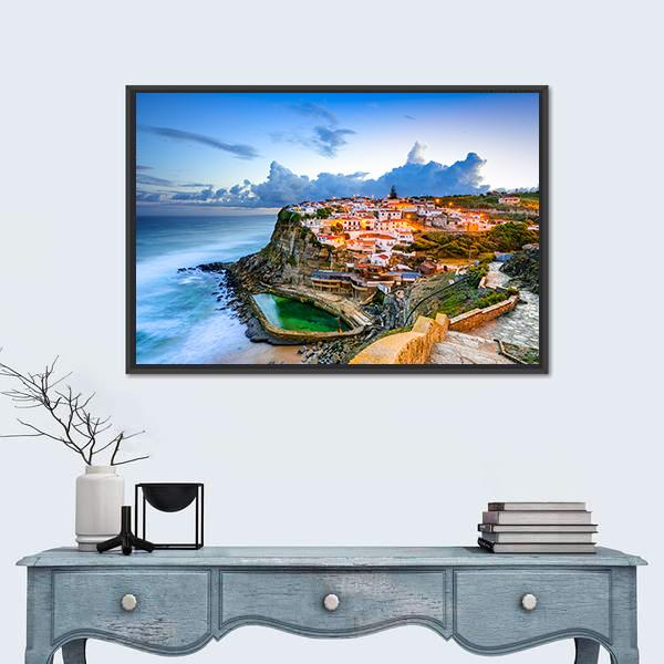 Portugal Coastal Town Canvas Wall Art-1 Piece-Floating Frame-36" x 24"-Tiaracle