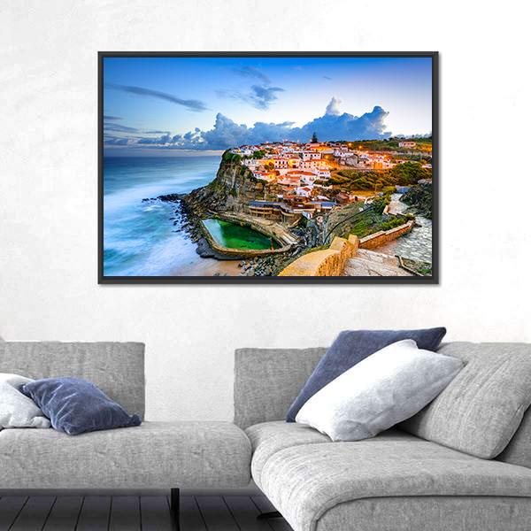 Portugal Coastal Town Canvas Wall Art-5 Horizontal-Gallery Wrap-22" x 12"-Tiaracle