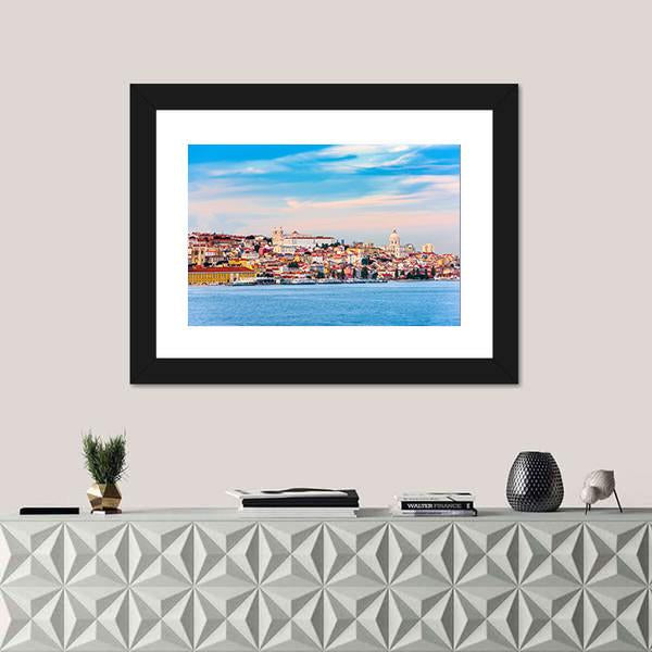 Portugal Skyline On The Tagus River Canvas Wall Art-1 Piece-Framed Print-20" x 16"-Tiaracle