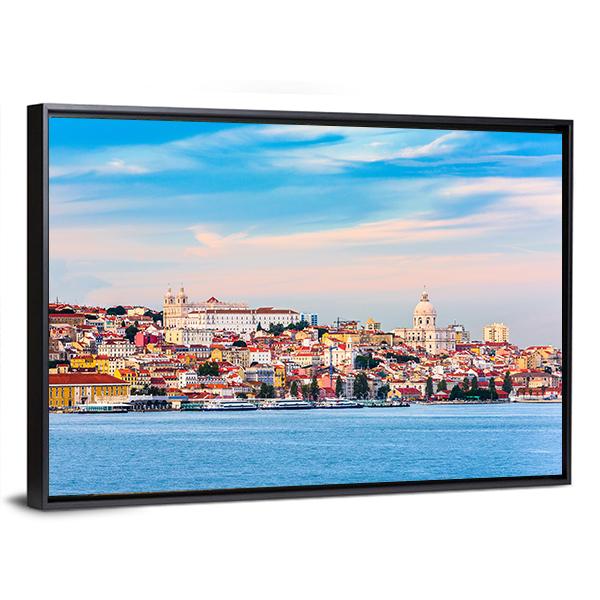Portugal Skyline On The Tagus River Canvas Wall Art-3 Horizontal-Gallery Wrap-25" x 16"-Tiaracle