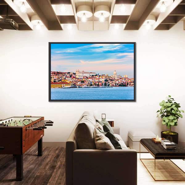 Portugal Skyline On The Tagus River Canvas Wall Art-3 Horizontal-Gallery Wrap-25" x 16"-Tiaracle