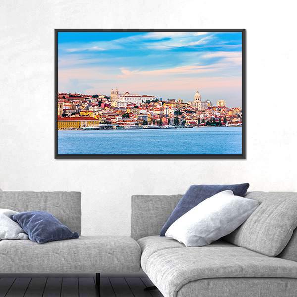 Portugal Skyline On The Tagus River Canvas Wall Art-3 Horizontal-Gallery Wrap-25" x 16"-Tiaracle