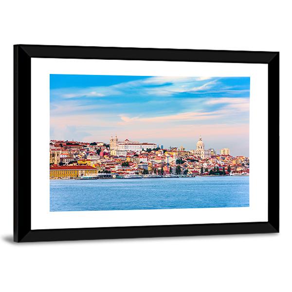 Portugal Skyline On The Tagus River Canvas Wall Art-3 Horizontal-Gallery Wrap-25" x 16"-Tiaracle