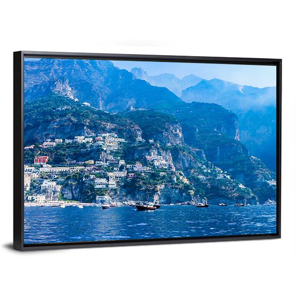 Positano Town And Tyrrhenian Sea Canvas Wall Art-3 Horizontal-Gallery Wrap-25" x 16"-Tiaracle