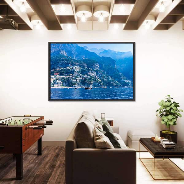 Positano Town And Tyrrhenian Sea Canvas Wall Art-3 Horizontal-Gallery Wrap-25" x 16"-Tiaracle