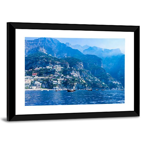 Positano Town And Tyrrhenian Sea Canvas Wall Art-3 Horizontal-Gallery Wrap-25" x 16"-Tiaracle