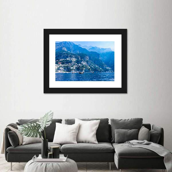 Positano Town And Tyrrhenian Sea Canvas Wall Art-3 Horizontal-Gallery Wrap-25" x 16"-Tiaracle