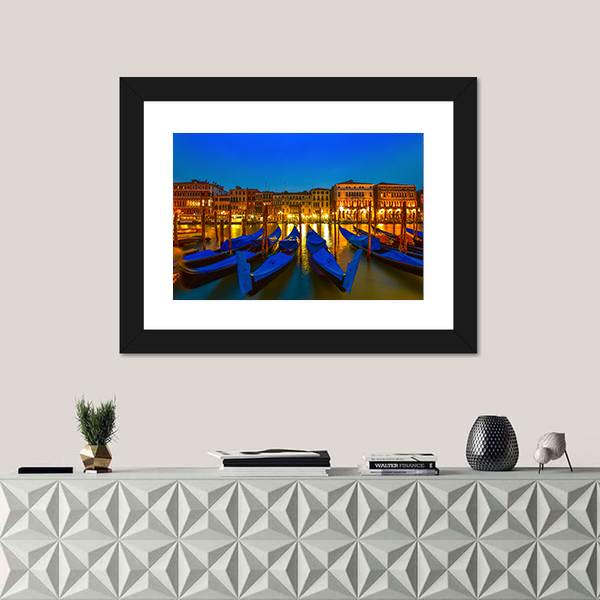 Postcard From Venice With Gondolas On Grand Canal Canvas Wall Art-1 Piece-Framed Print-20" x 16"-Tiaracle