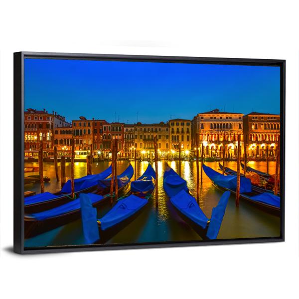 Postcard From Venice With Gondolas On Grand Canal Canvas Wall Art-3 Horizontal-Gallery Wrap-25" x 16"-Tiaracle