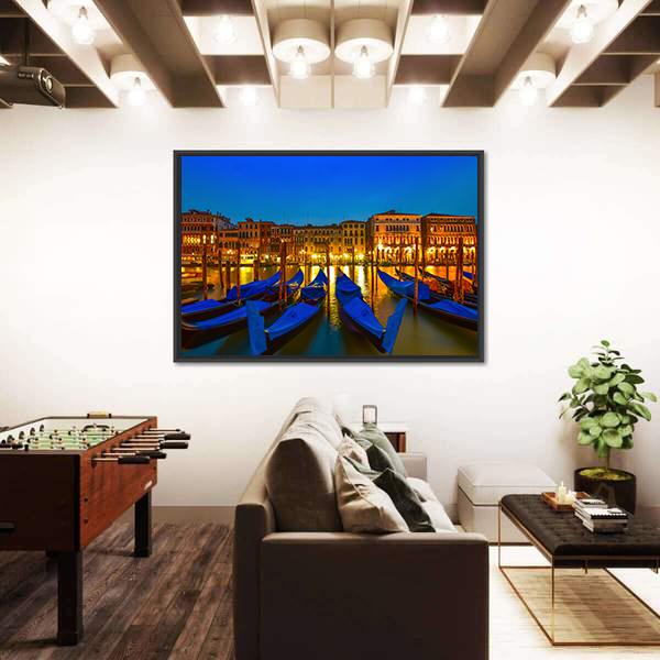 Postcard From Venice With Gondolas On Grand Canal Canvas Wall Art-3 Horizontal-Gallery Wrap-25" x 16"-Tiaracle