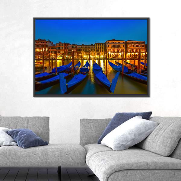 Postcard From Venice With Gondolas On Grand Canal Canvas Wall Art-3 Horizontal-Gallery Wrap-25" x 16"-Tiaracle