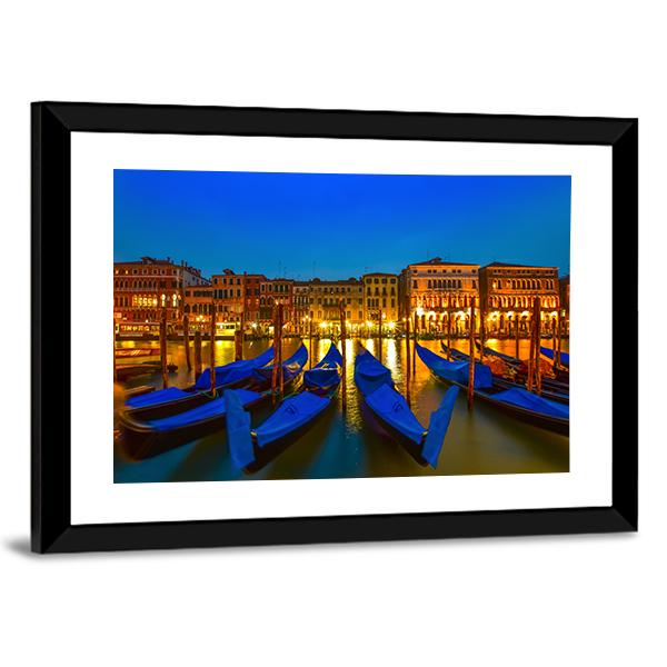 Postcard From Venice With Gondolas On Grand Canal Canvas Wall Art-3 Horizontal-Gallery Wrap-25" x 16"-Tiaracle
