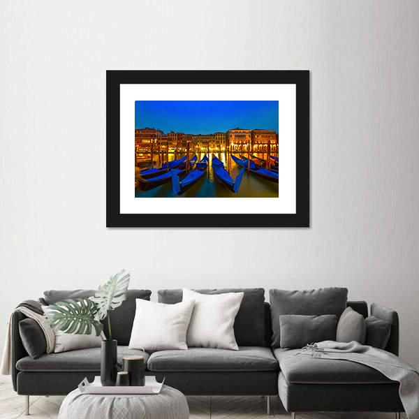 Postcard From Venice With Gondolas On Grand Canal Canvas Wall Art-3 Horizontal-Gallery Wrap-25" x 16"-Tiaracle