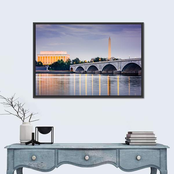 Potomac River With Lincoln Memorial Canvas Wall Art-1 Piece-Floating Frame-24" x 16"-Tiaracle