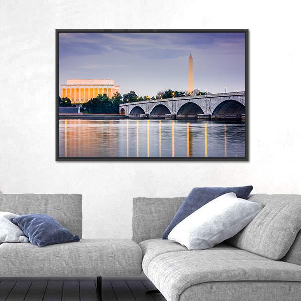 Potomac River With Lincoln Memorial Canvas Wall Art-5 Horizontal-Gallery Wrap-22" x 12"-Tiaracle