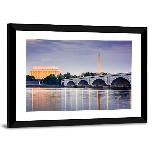 Potomac River With Lincoln Memorial Canvas Wall Art-5 Horizontal-Gallery Wrap-22" x 12"-Tiaracle