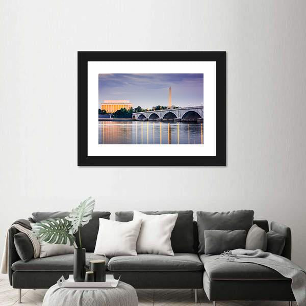 Potomac River With Lincoln Memorial Canvas Wall Art-5 Horizontal-Gallery Wrap-22" x 12"-Tiaracle
