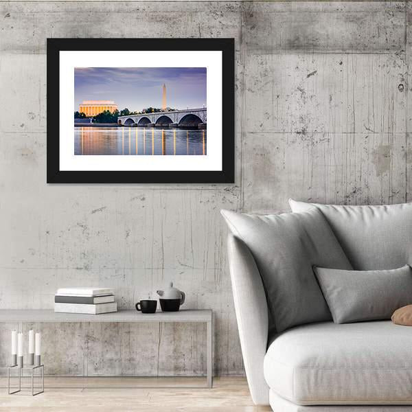 Potomac River With Lincoln Memorial Canvas Wall Art-5 Horizontal-Gallery Wrap-22" x 12"-Tiaracle