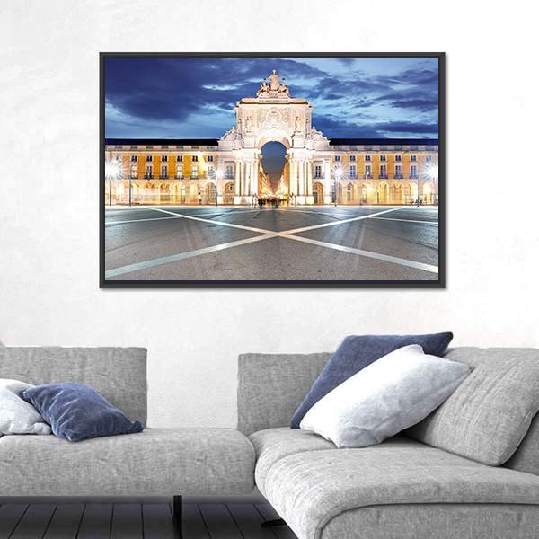 Praca do Comercio In Lisbon Canvas Wall Art-1 Piece-Floating Frame-24" x 16"-Tiaracle