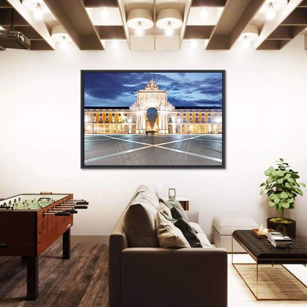 Praca do Comercio In Lisbon Canvas Wall Art-1 Piece-Floating Frame-36" x 24"-Tiaracle