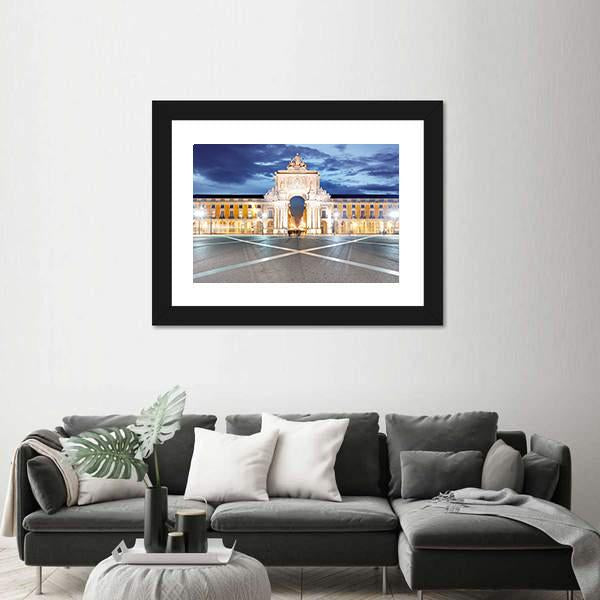 Praca do Comercio In Lisbon Canvas Wall Art-1 Piece-Framed Print-20" x 16"-Tiaracle