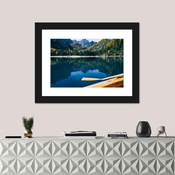 Pragser Wildsee Is A Canoe Canvas Wall Art-1 Piece-Framed Print-20" x 16"-Tiaracle