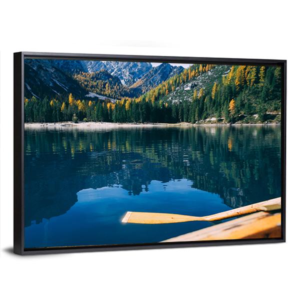 Pragser Wildsee Is A Canoe Canvas Wall Art-3 Horizontal-Gallery Wrap-25" x 16"-Tiaracle