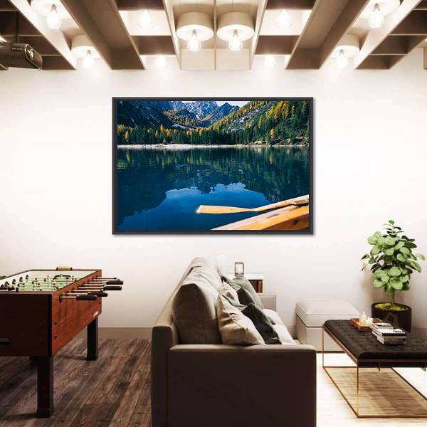 Pragser Wildsee Is A Canoe Canvas Wall Art-3 Horizontal-Gallery Wrap-25" x 16"-Tiaracle