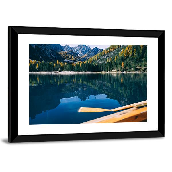 Pragser Wildsee Is A Canoe Canvas Wall Art-3 Horizontal-Gallery Wrap-25" x 16"-Tiaracle