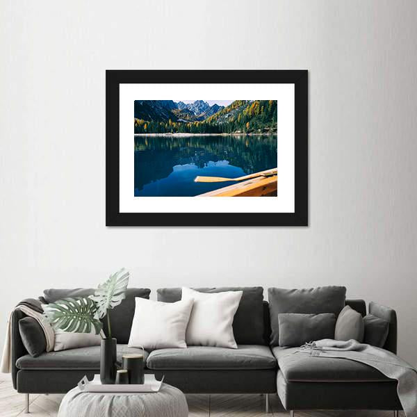 Pragser Wildsee Is A Canoe Canvas Wall Art-3 Horizontal-Gallery Wrap-25" x 16"-Tiaracle