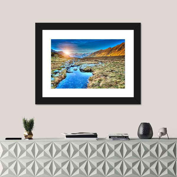 Prairie Sunset In Mountain Canvas Wall Art-1 Piece-Framed Print-30" x 20"-Tiaracle
