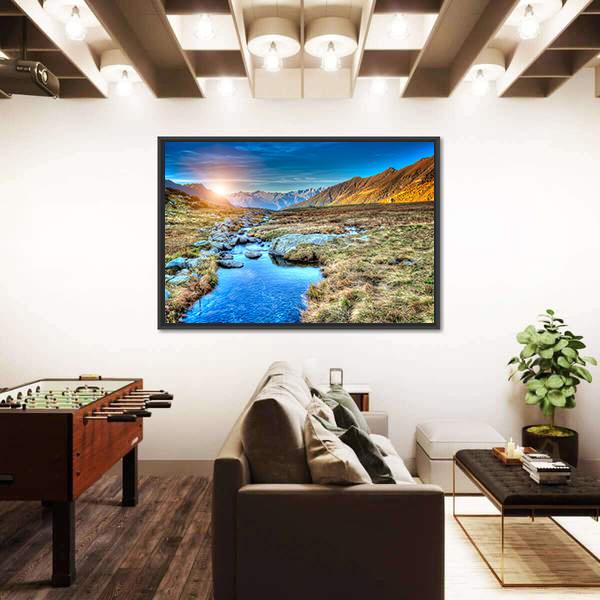 Prairie Sunset In Mountain Canvas Wall Art-5 Horizontal-Gallery Wrap-22" x 12"-Tiaracle