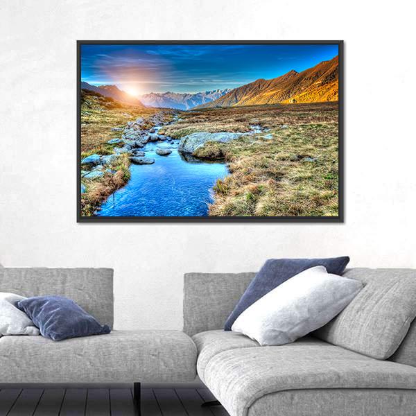 Prairie Sunset In Mountain Canvas Wall Art-5 Horizontal-Gallery Wrap-22" x 12"-Tiaracle