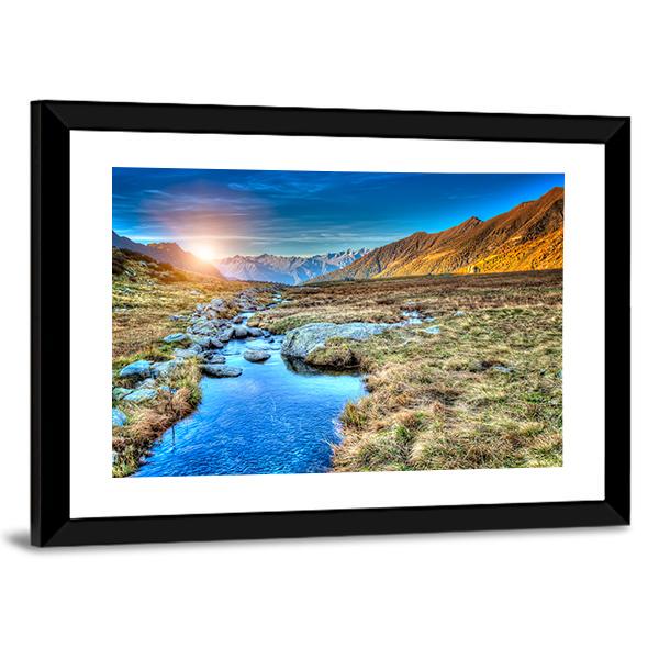 Prairie Sunset In Mountain Canvas Wall Art-5 Horizontal-Gallery Wrap-22" x 12"-Tiaracle
