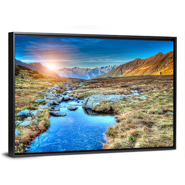 Prairie Sunset In Mountain Canvas Wall Art-5 Horizontal-Gallery Wrap-22" x 12"-Tiaracle