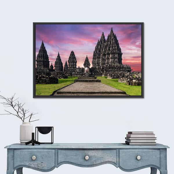 Prambanan Temple Against Sunrise Sky Canvas Wall Art-1 Piece-Floating Frame-24" x 16"-Tiaracle