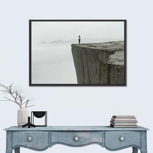 Preikestolen Covered By Fog Canvas Wall Art-1 Piece-Floating Frame-24" x 16"-Tiaracle