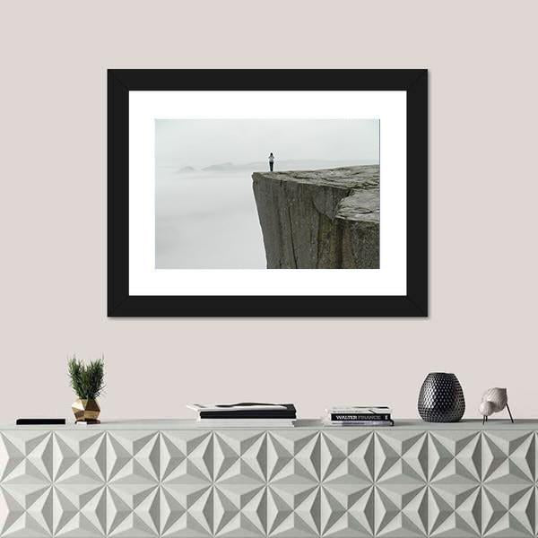 Preikestolen Covered By Fog Canvas Wall Art-1 Piece-Framed Print-20" x 16"-Tiaracle
