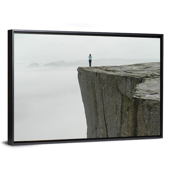 Preikestolen Covered By Fog Canvas Wall Art-3 Horizontal-Gallery Wrap-25" x 16"-Tiaracle