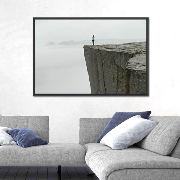 Preikestolen Covered By Fog Canvas Wall Art-3 Horizontal-Gallery Wrap-25" x 16"-Tiaracle