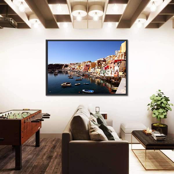 Procida Island In Italy Canvas Wall Art-3 Horizontal-Gallery Wrap-25" x 16"-Tiaracle