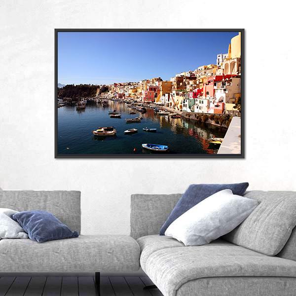 Procida Island In Italy Canvas Wall Art-3 Horizontal-Gallery Wrap-25" x 16"-Tiaracle
