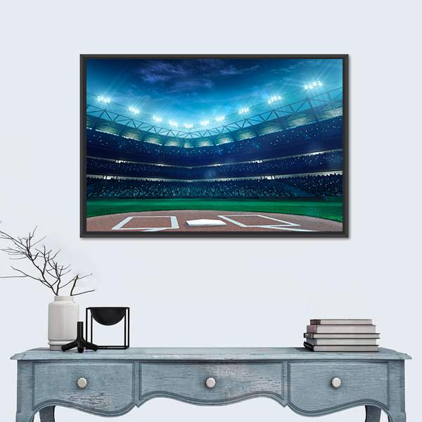 Professional Baseball Grand Arena In The Night Canvas Wall Art-1 Piece-Floating Frame-24&quot; x 16&quot;-Tiaracle