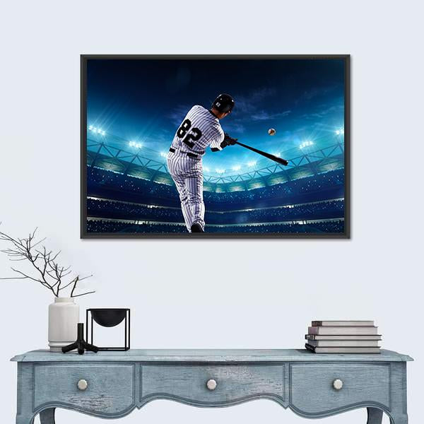 Professional Baseball Players On The Grand Arena In Night Canvas Wall Art-1 Piece-Floating Frame-24&quot; x 16&quot;-Tiaracle