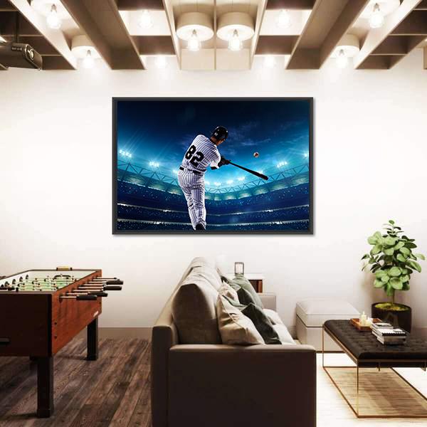 Professional Baseball Players On The Grand Arena In Night Canvas Wall Art-5 Horizontal-Gallery Wrap-22" x 12"-Tiaracle