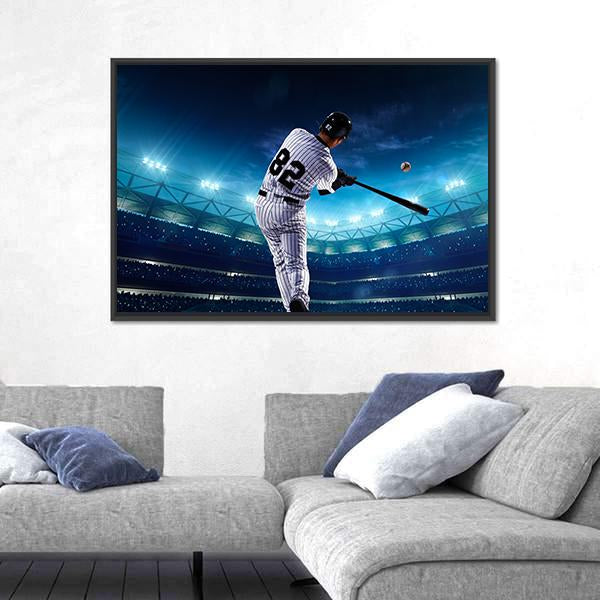 Professional Baseball Players On The Grand Arena In Night Canvas Wall Art-5 Horizontal-Gallery Wrap-22" x 12"-Tiaracle