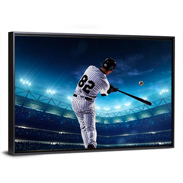 Professional Baseball Players On The Grand Arena In Night Canvas Wall Art-5 Horizontal-Gallery Wrap-22" x 12"-Tiaracle