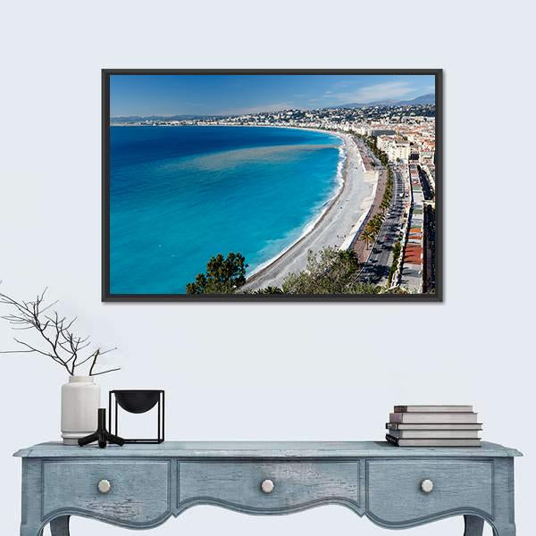 Promenade Des Anglais And Beach In Nice Canvas Wall Art-1 Piece-Floating Frame-24" x 16"-Tiaracle