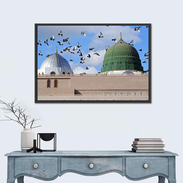 Prophet Muhammed Holy Mosque Canvas Wall Art-1 Piece-Floating Frame-24" x 16"-Tiaracle