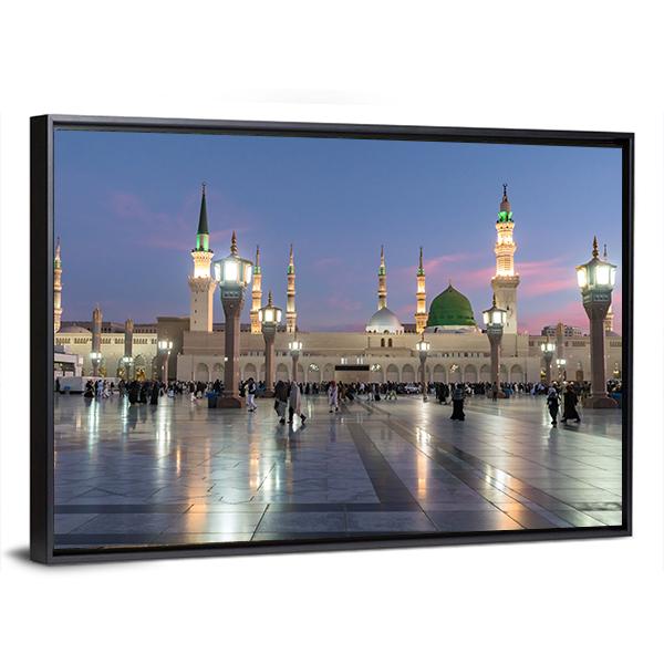 Prophet's Mosque Medina Canvas Wall Art-3 Horizontal-Gallery Wrap-25" x 16"-Tiaracle